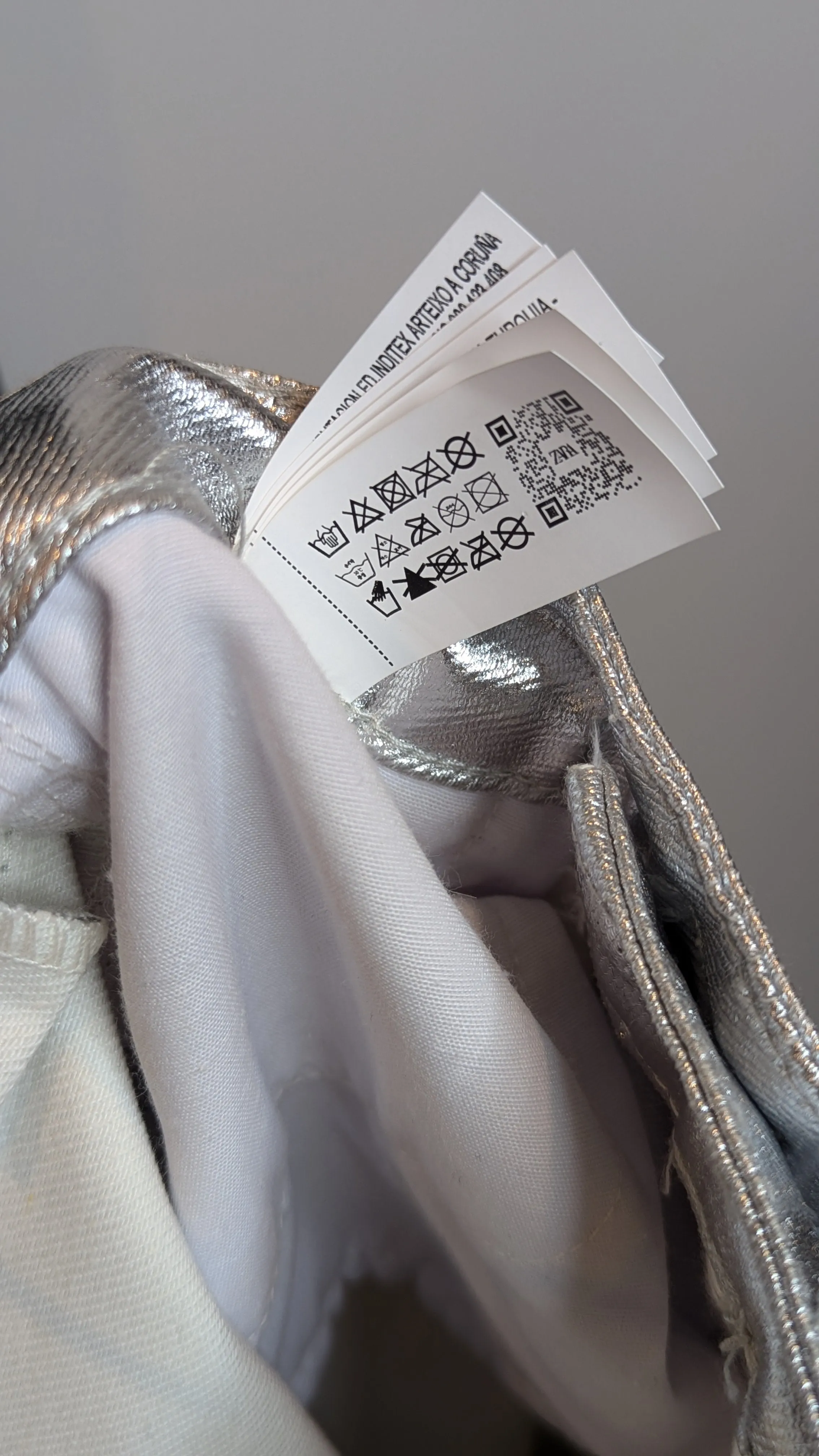 Zara Silver Metallic High Waist Wide Leg Straight Jeans